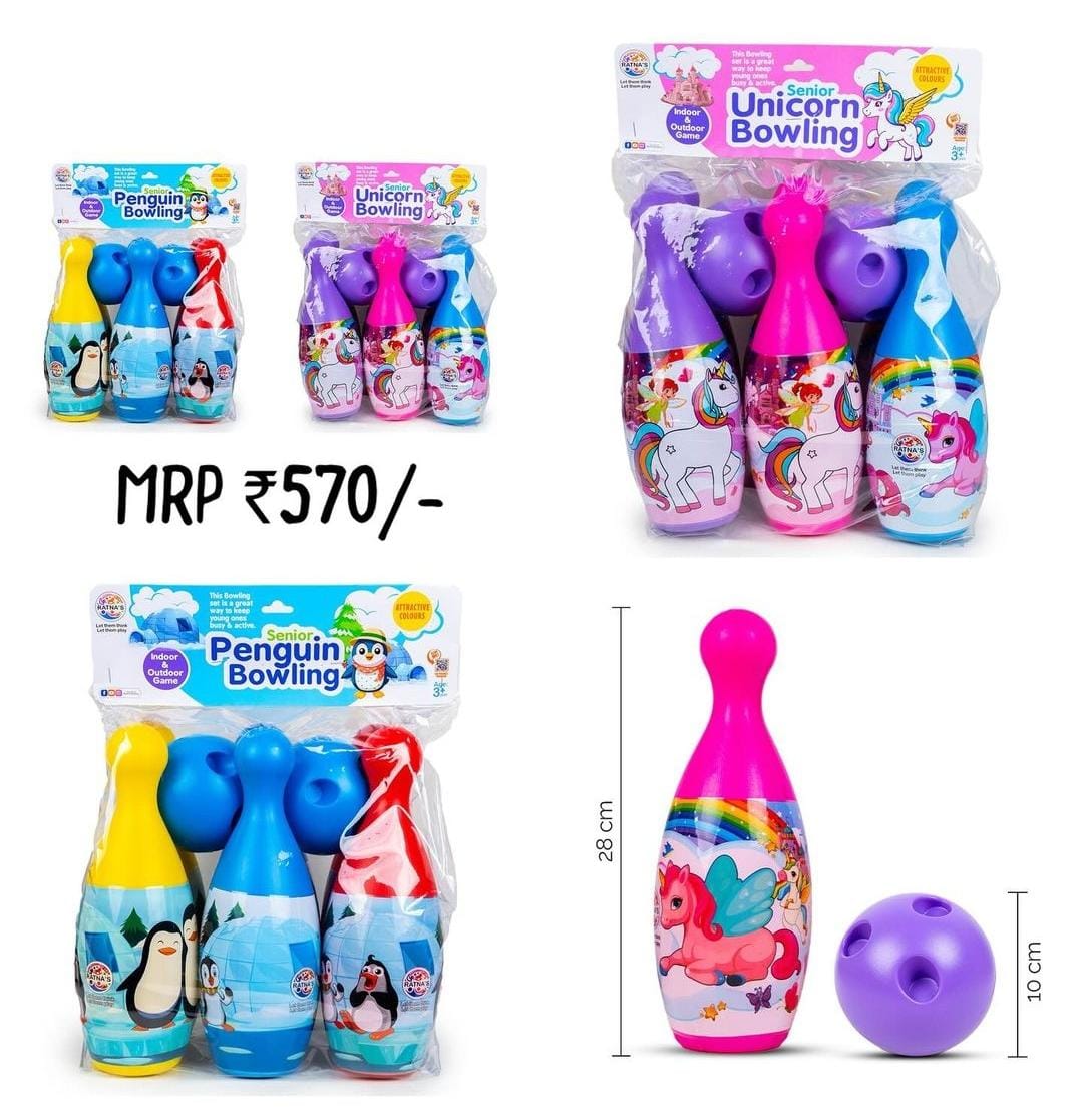 Ratna's Junior Bowling Set with 6 Pins & 2 Ball Toys Sports Game Multicolor