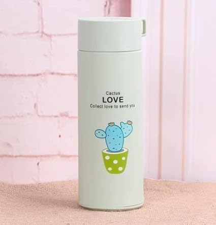 Cactus love Print Glass Water Bottle with Foodgrade Silicone Plastic - 450ml | Glass Bottle | Leak Proof | BPA Free | For School/College/Travel | Easy to carry | Multicolor | Pack of 1