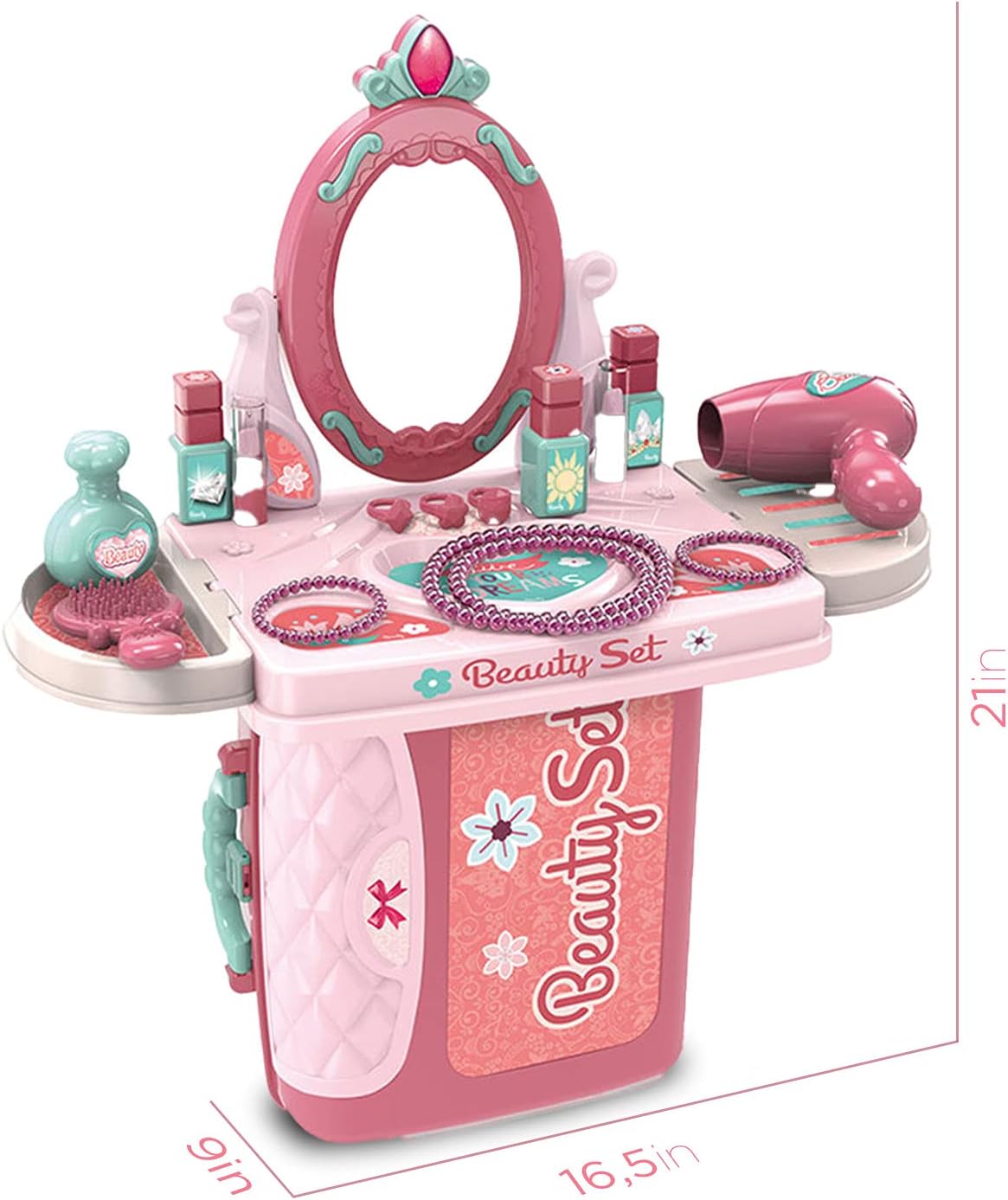 Pretend Makeup Case Beauty Salon Toy Play Set for Girls Dress Up and Pretend Play Kids Makeup Kit with Cosmetic Case Beauty Mirror Hairbrush Pretend Nail Polish Kids