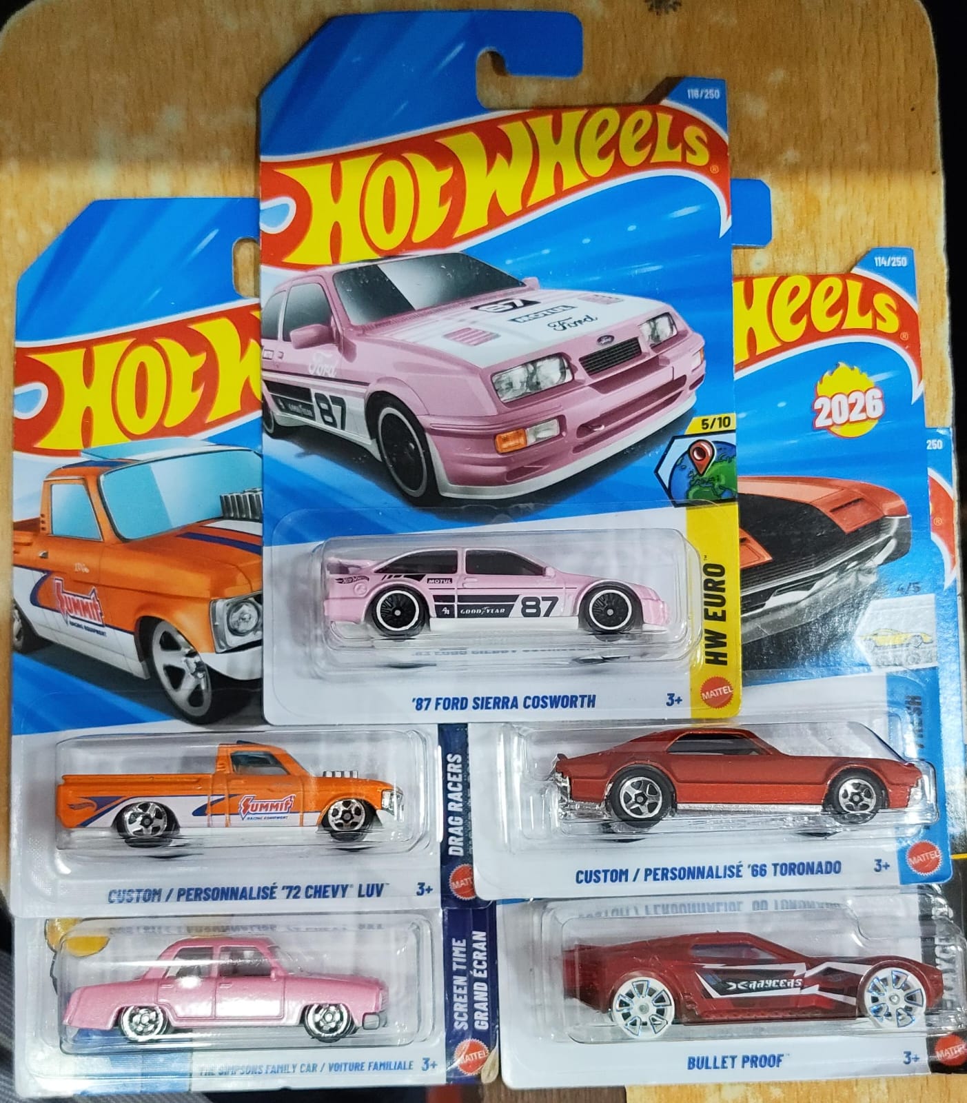 Hot Wheels Mainline - Combo Pack of 5 Cars - F Case 2026 - Long Card - Card Cracked