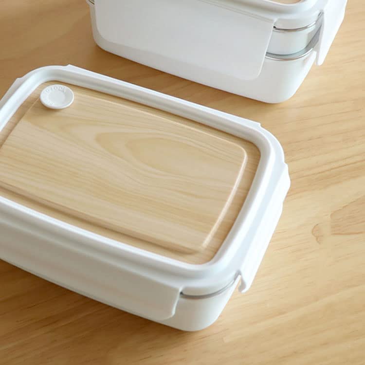 Single Compartment Insulated Lunch Box Stainless Steel Handy Lunch Box with Wooden Style lid Tiffin Box for school and office 800ml