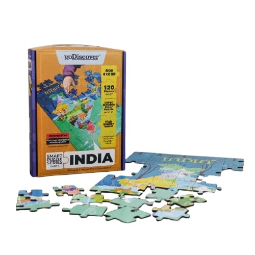 goDiscover Kids Best India-Map Puzzle, Interactive, Multi-Lingual (with Additional SmartPen), Life Long Learning, 10 Hours Audio Content of Capitals, Languages, Wildlife, Sports, Art and Music etc