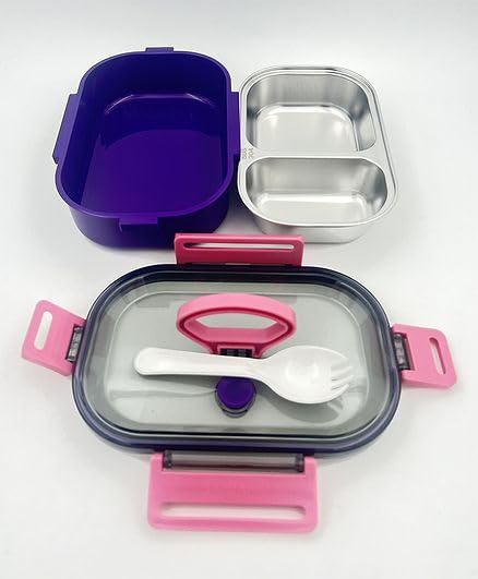 Stainless Steel Lunch Box with Spoon, Detachable Liner, Spill Leak Proof and Steam Valve 500 ml Lunch Box - Assorted
