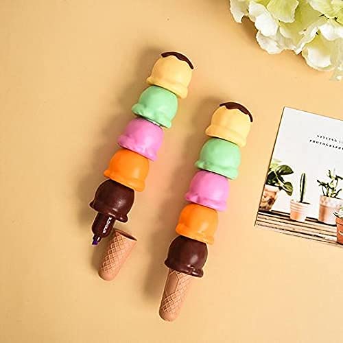 Ice-Cream Cone Shape Highlighter with Stack-able 5 Bright Colors | Fine Grip | Ideal for Kids - Pack of 2 Pcs