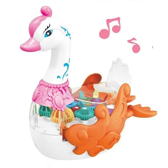 Battery Operated Transparent 3D Swan Toy - Gear Simulation Mechanical 360 Degree Rotation, Sound and Light Toy for Kids