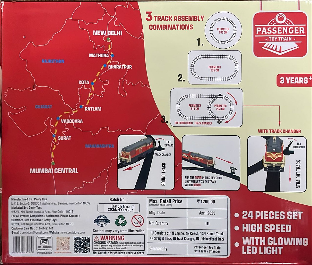 Centy Passenger Toy Train 2025 - With Track Changing Options - Multicolor