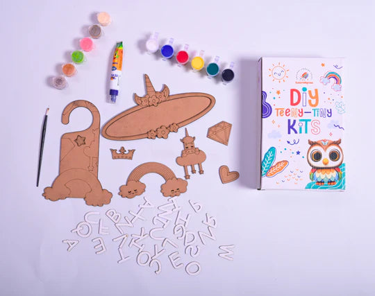 ilearnngrow Teeny Tiny DIY Unicorn Name Plate & Door Knob Kit – Room Décor Craft Set for Kids