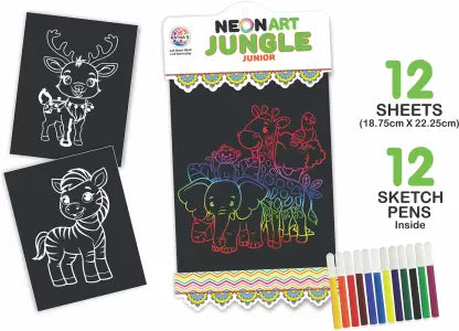 Ratnas Neon Art Jungle Junior Diy Painting Kit with 12 Sheets - Multicolor