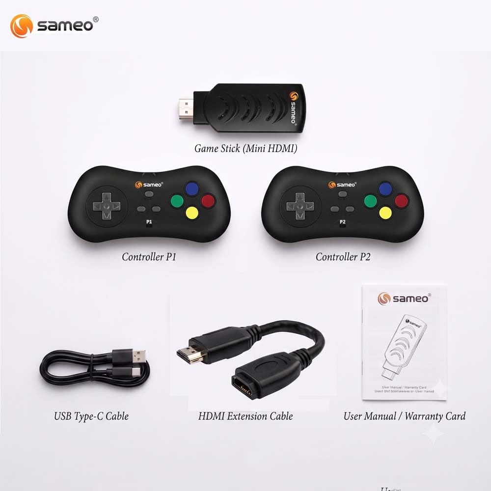 Sameo Micro Genius 2.0 8-Bit HDMI Gaming Console | 800 Built-in HD Games | Plug & Play TV Game Stick | 2 Wireless Controllers | HDMI Compatible | BIS Certified - Assorted