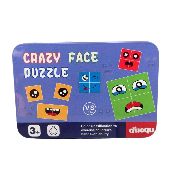 Kids Face Changing Magic Cube Puzzle for Kids, Rubik’s Cube Face Expression Toy, 16 Wooden Puzzles and 72 Playing Cards Expression Matching Emoji Educational Toy