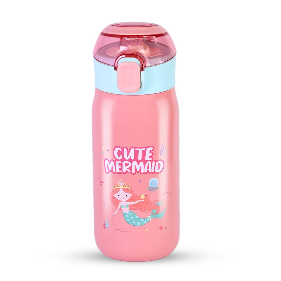 Steel Bottle with Cute Theme Eye-Catching Print - Stylish & Functional, Easy to Carry with Handle, Food Grade, Leakproof, Ideal for Office, School, Outdoor