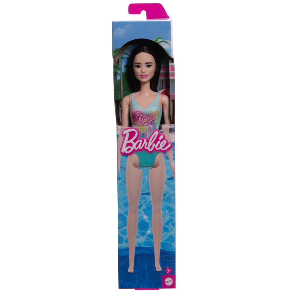 Barbie Beach Doll With Black Hair Wearing Tropical Multicolor Swimsuit For Kids - Assorted Design