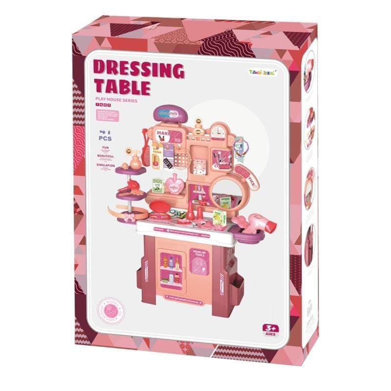 Kids Vanity Table Set 42-Piece | Pretend Play Makeup & Fashion Salon Toy | Beauty Dressing Table with Mirror, Stool & Accessories for Girls - Princess Role Play Beauty Kit