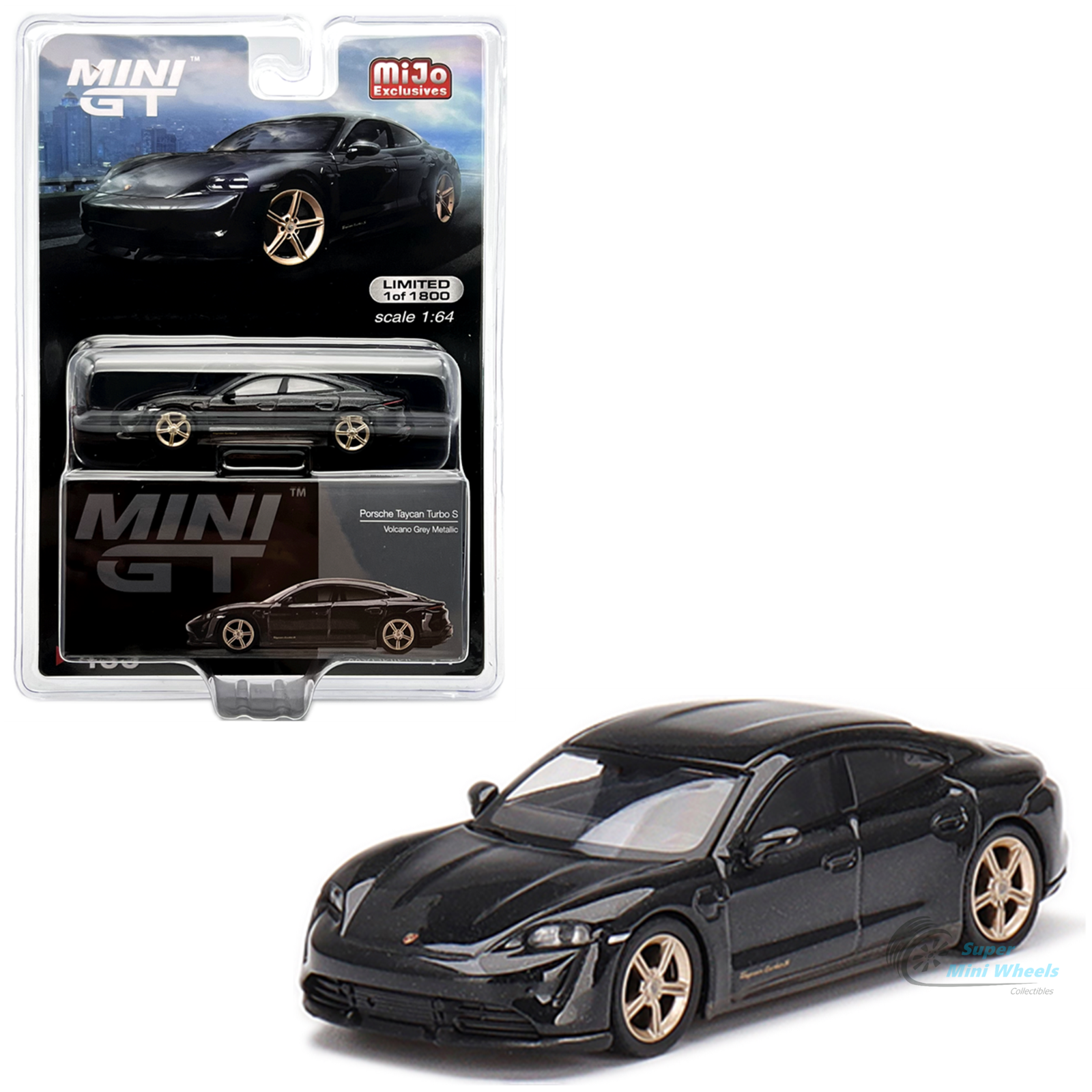 MINI GT Imported Premium - #433 - Porsche Taycan Turbo S - Volcano Grey Metallic - Blister Pack