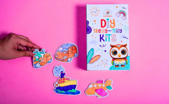 ilearnngrow Teeny Tiny DIY Fridge Magnet – Transport Theme | Paint & Decorate Kit for Kids