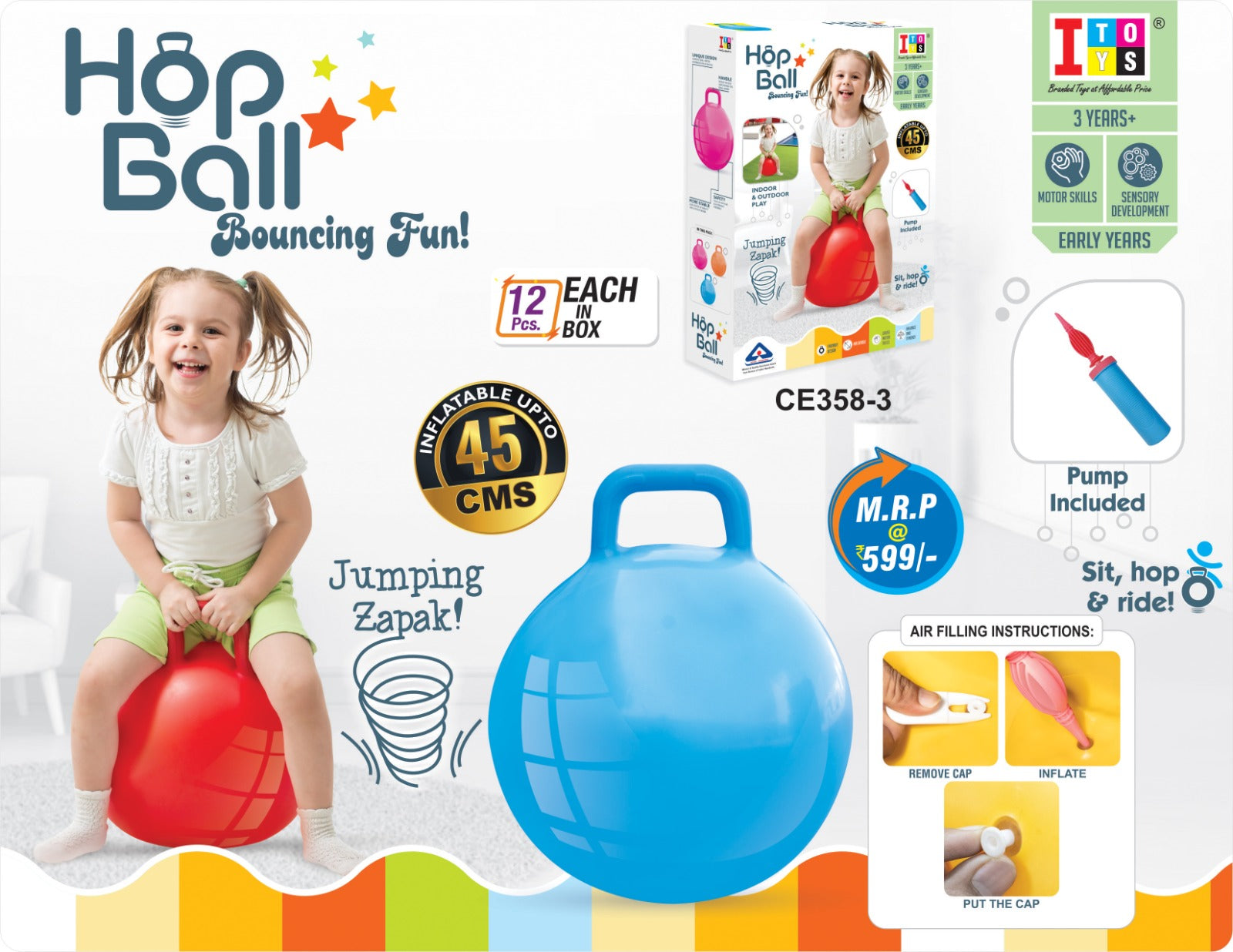 Itoys Hop Ball Bouncing Ball - Multicolor - Color & Design May Vary