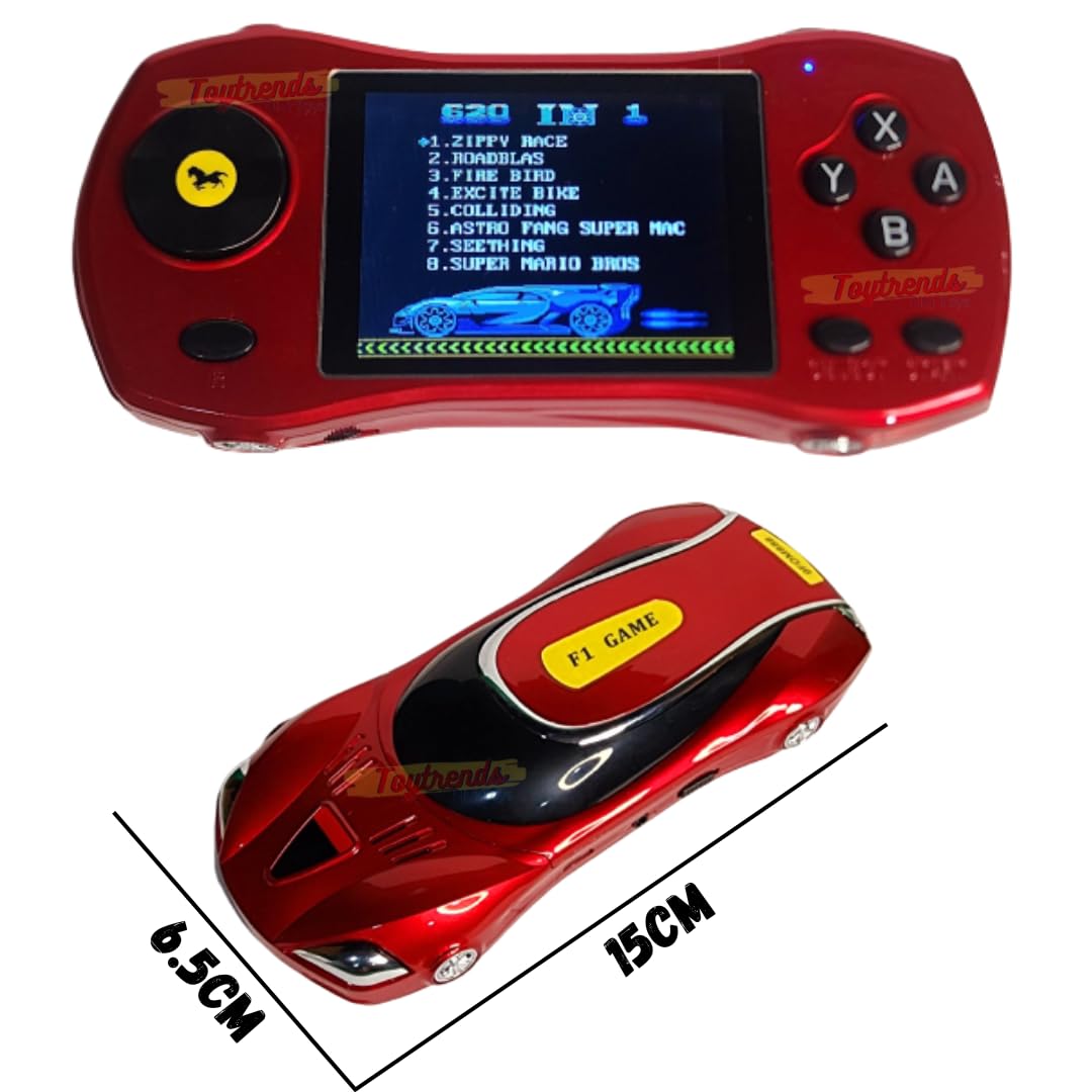 Wide Screen Handheld Game, 620 in 1 Classic Retro Games, Formula car Shaped Video Game - Assorted Color & Design