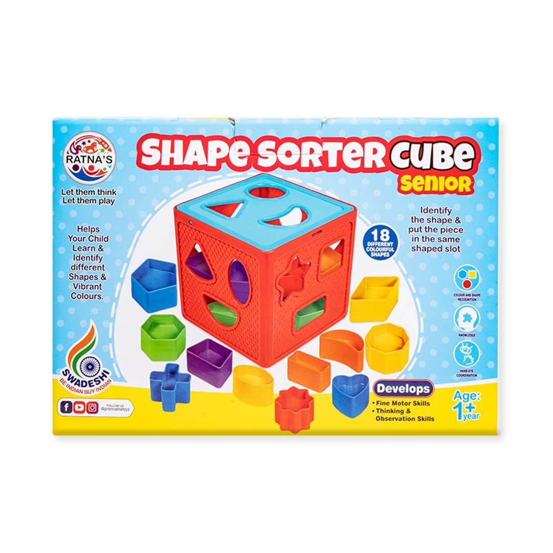 Ratnas Shape Sorter Cube Senior with 18 Colourful Shapes - Multicolor