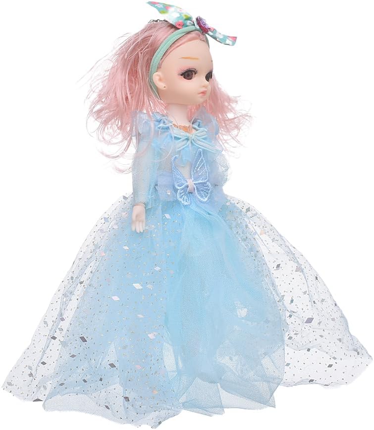 Plastic Pretty Doll – Princess Design with Long Hair & Fluffy Blue Dress for Girls (Multicolor)
