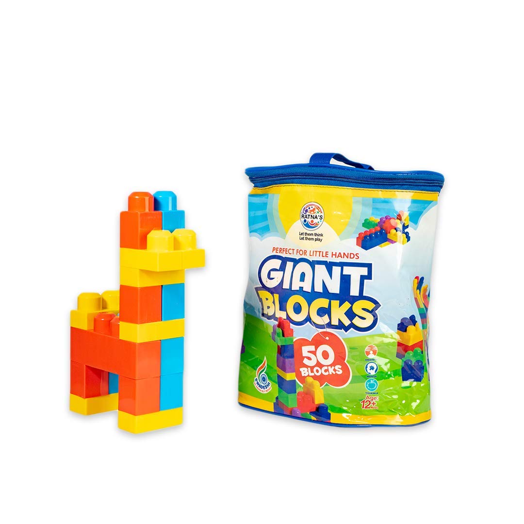 Ratns's Giant Blocks 50 Pcs Big Building Bag with Big Building Blocks, Building Toys for Toddlers