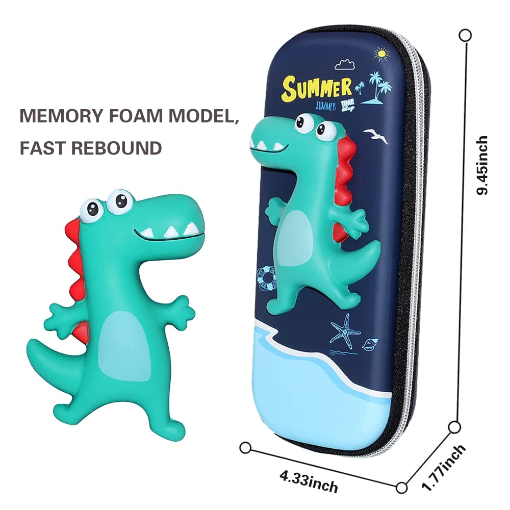 3D Decompression Stereo Cartoon Cute Pencil Case Holder EVA Carrying Pen Bag Pouch Simple Stationery for Adults Kids - Sapphire Dinosaur