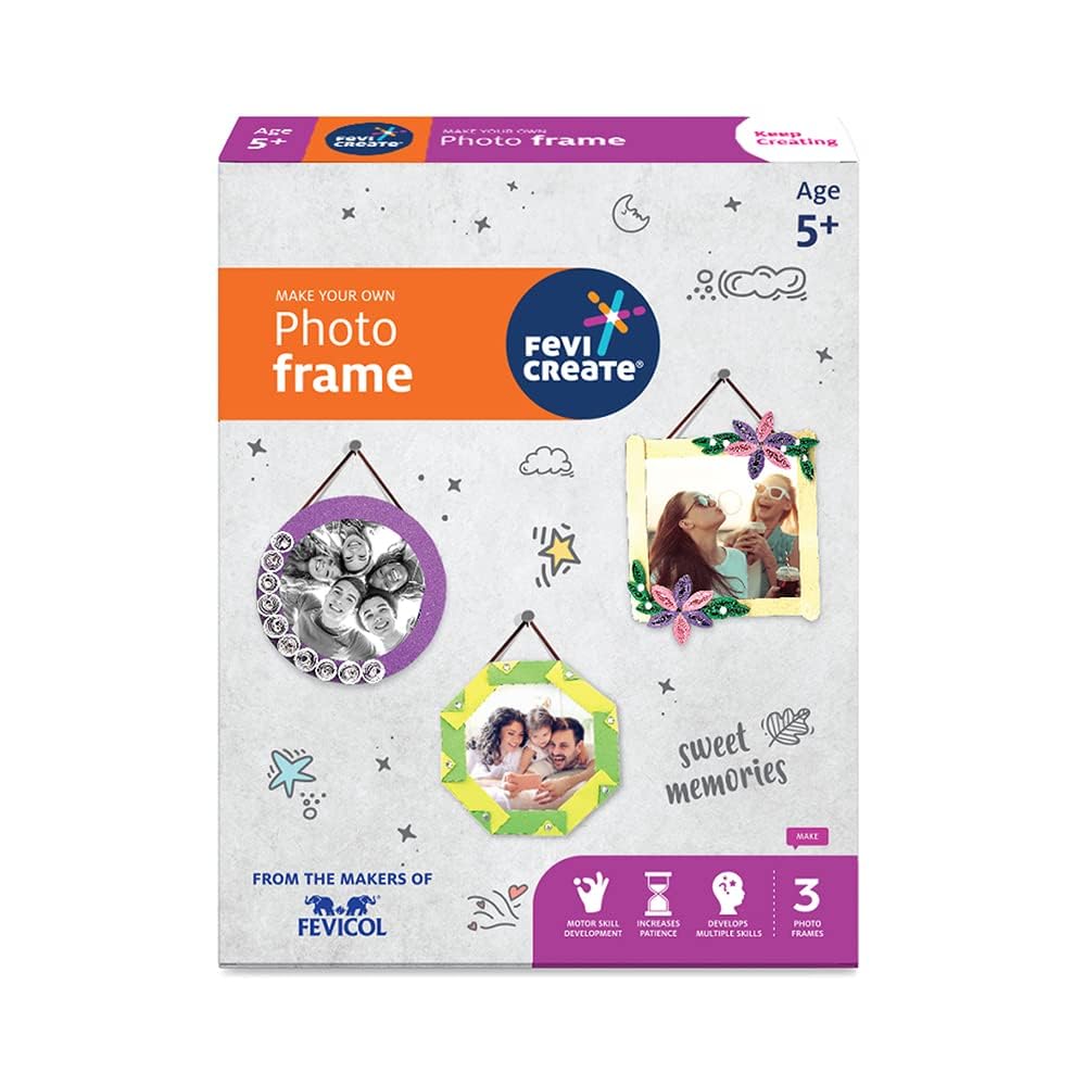Fevicreate Photo Frame Art & Craft Kit | Make 3 Photo Frames with Origami, Quilling, Craft & more | Boost Child's Creativity | By Fevicol