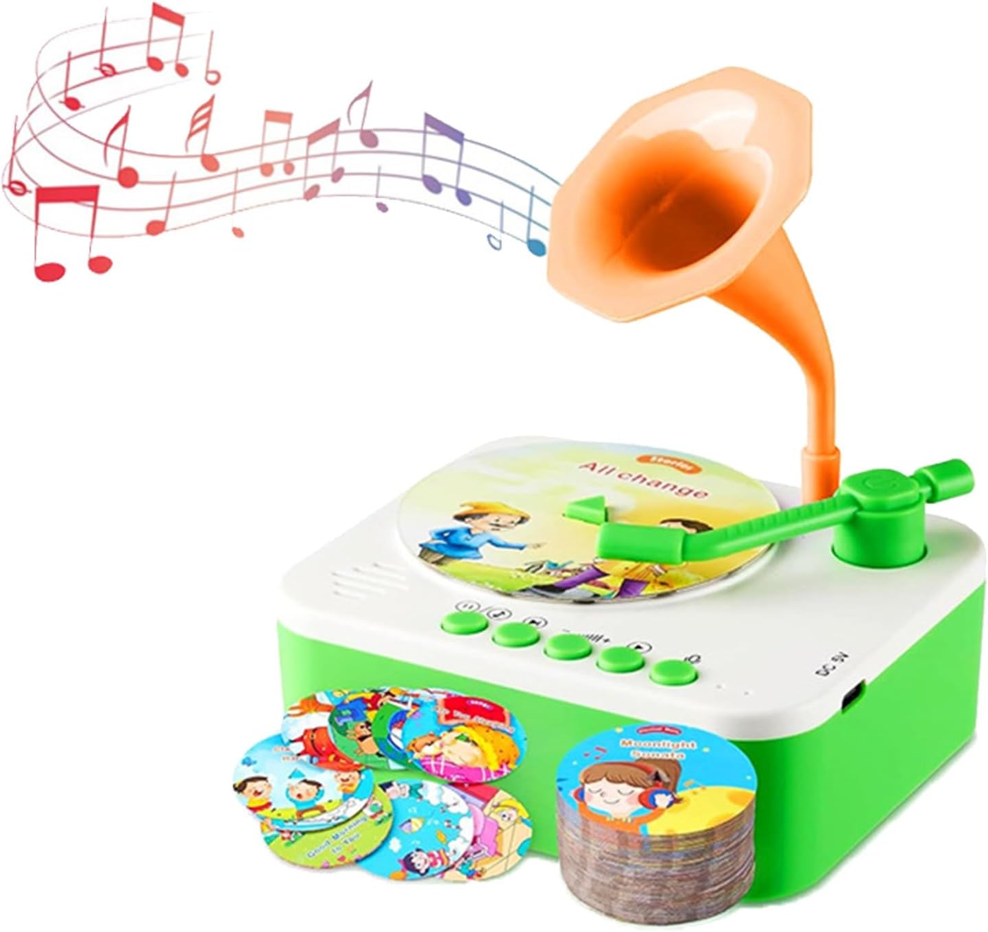 Children Phonograph Player, Kids Gramophone with 96 Cards | Portable Gramaphone, Story Music Player Toys, Education Gift for Children | Color & Design May Vary