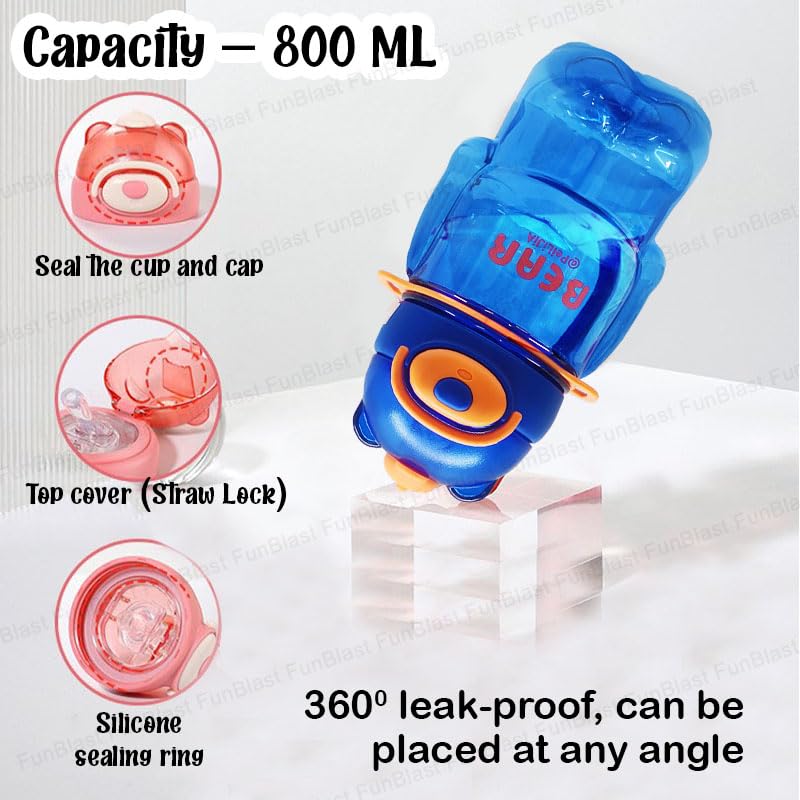 Water Bottle for Kids, Animal Theme Bottle for Kids, 800 ML Cute Design Water Bottle with Sipper and Strap, Anti-leak Cartoon Kids Water Bottle for Kids