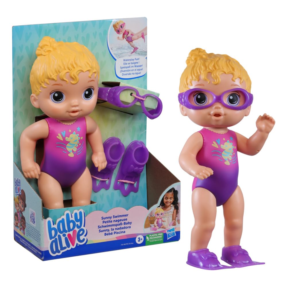 Hasbro Baby Alive Sunny Swimmer Doll, 10-Inch Water Baby Dolls for Kids