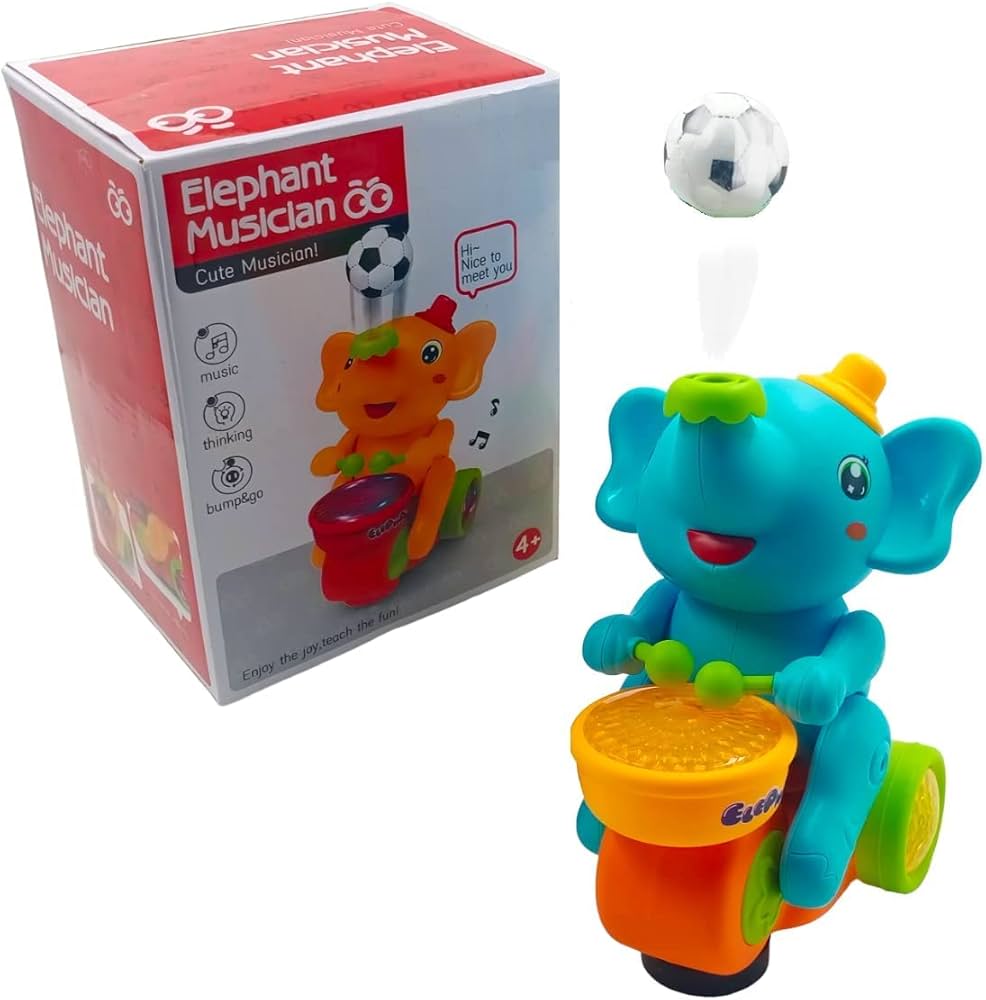 Elephant Musician Toy with Music and Flashing Light For Kids - Multicolor