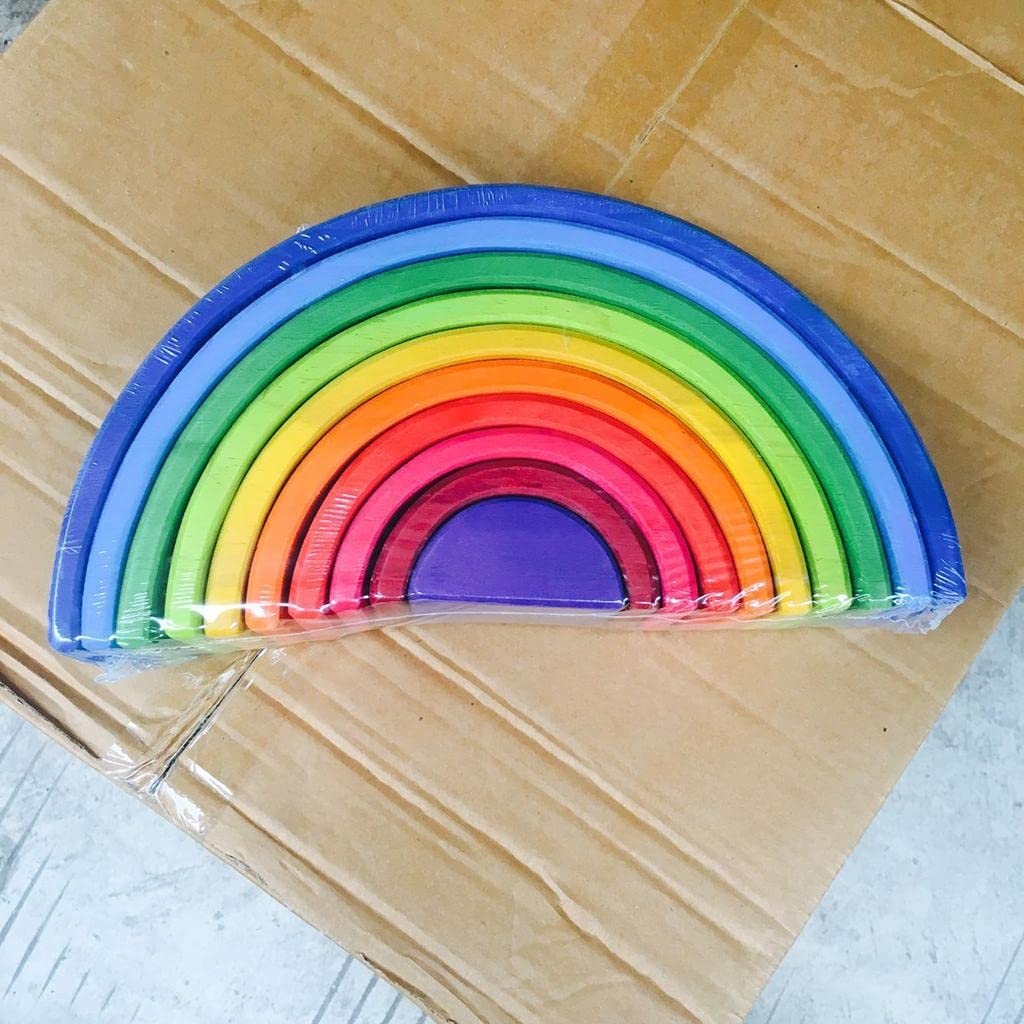 11 Pieces Wooden Rainbow Puzzle Montessori Educational Toys for Baby Toddler