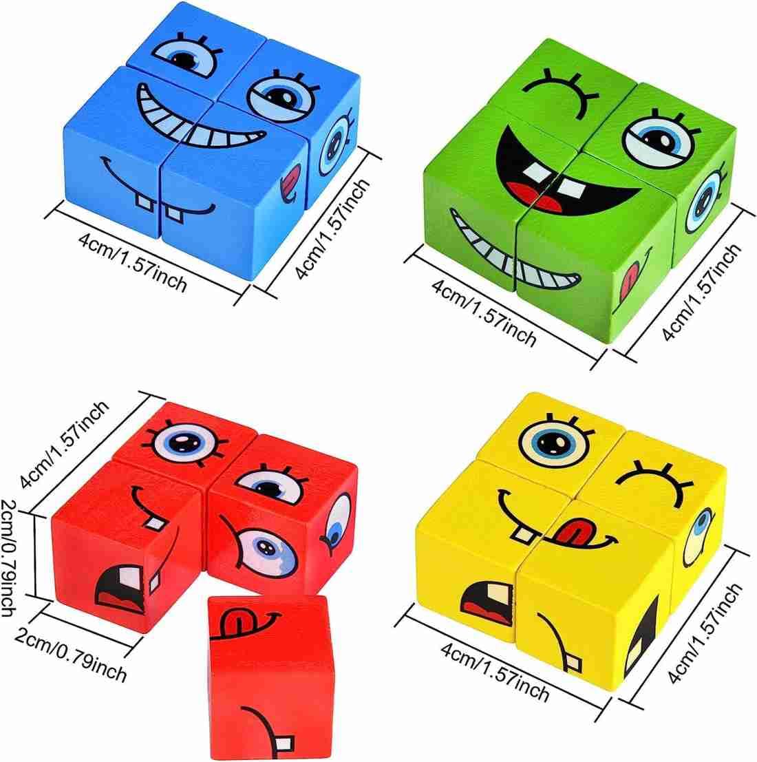 Wooden Magic Face-Changing Cube Puzzle for Kids 3+ years.This Matching Toy comes with 16 Cubes, 64 Challenge Cards & a single box, and an instructional manual | Family Board Games for Kids