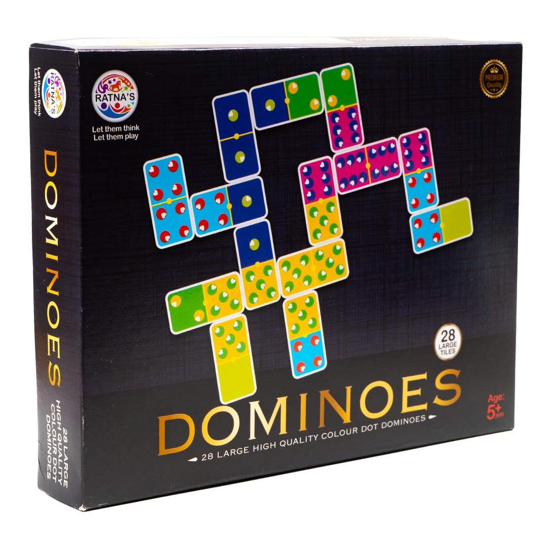 Ratna's Dominoes Double 6 Color Dot Dominos Game Blocks Classic 28 Tiles Match and Fun Game Set for Kids & Adults