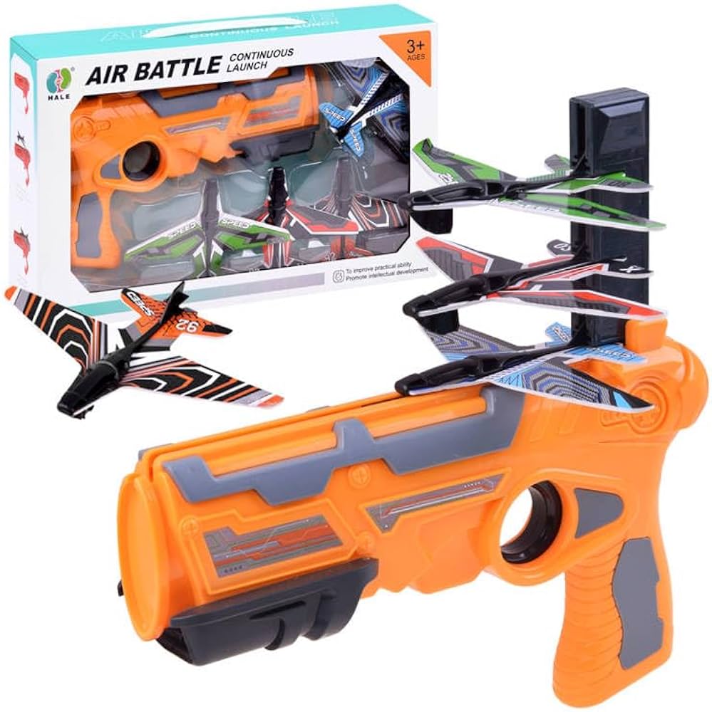 Air Battle Launcher Toy aircrafts Gun with 4 Foam aircrafts, Shooting Games Outdoor Activity for kids - Color & Design May Vary