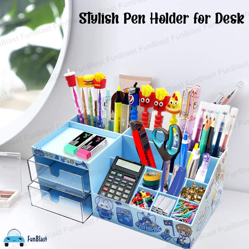 Desk Organizer Stationery Storage Stand, Pen & Pencil Holder - Stylish Stationery Organizer Box with DIY Stickers