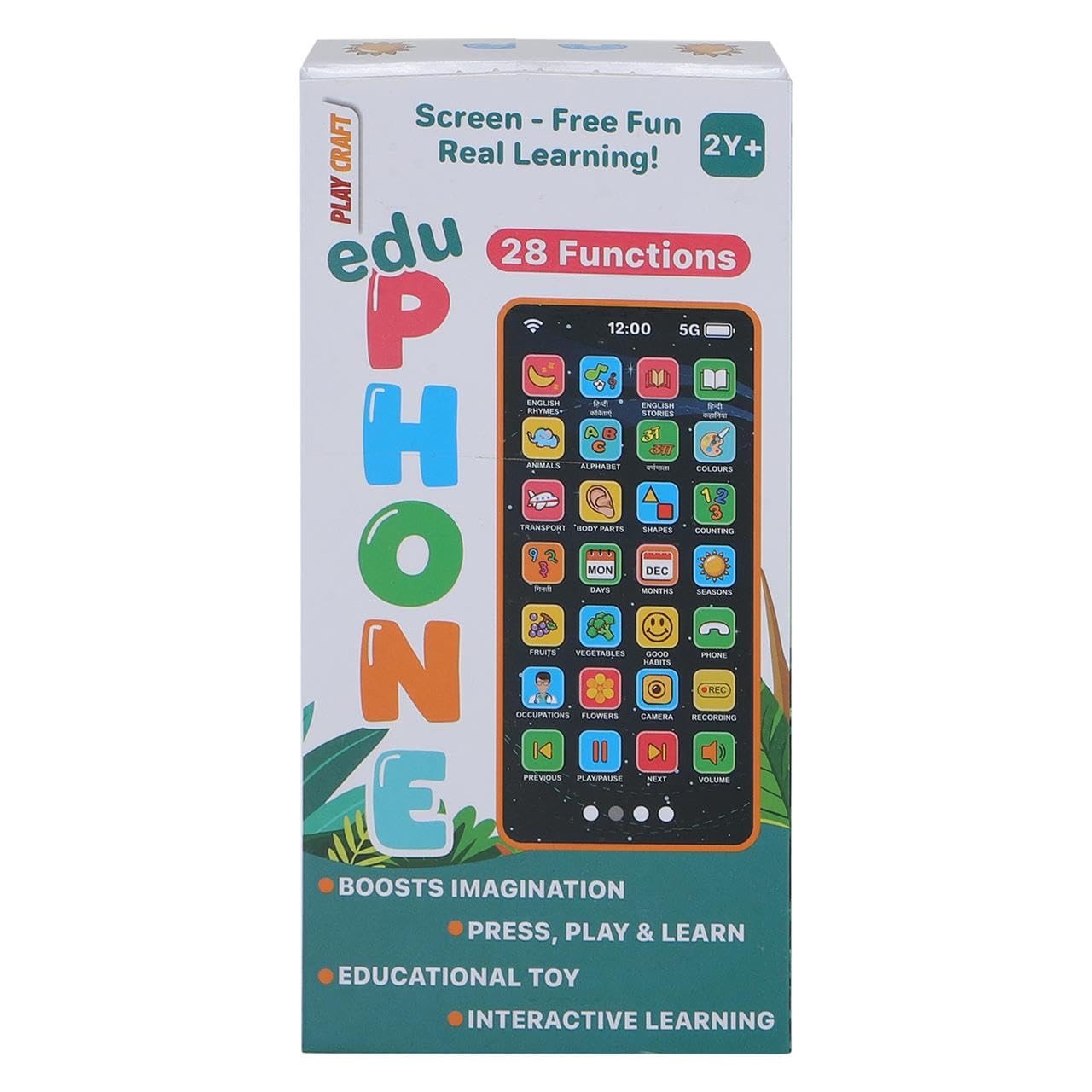 Play Craft EduPhone Educational Type-C Rechargeable Musical Toy 28 Functions Recording, Alphabet, Numbers, Varnmala, Animal Sounds, Nursery Rhymes in English & Hindi