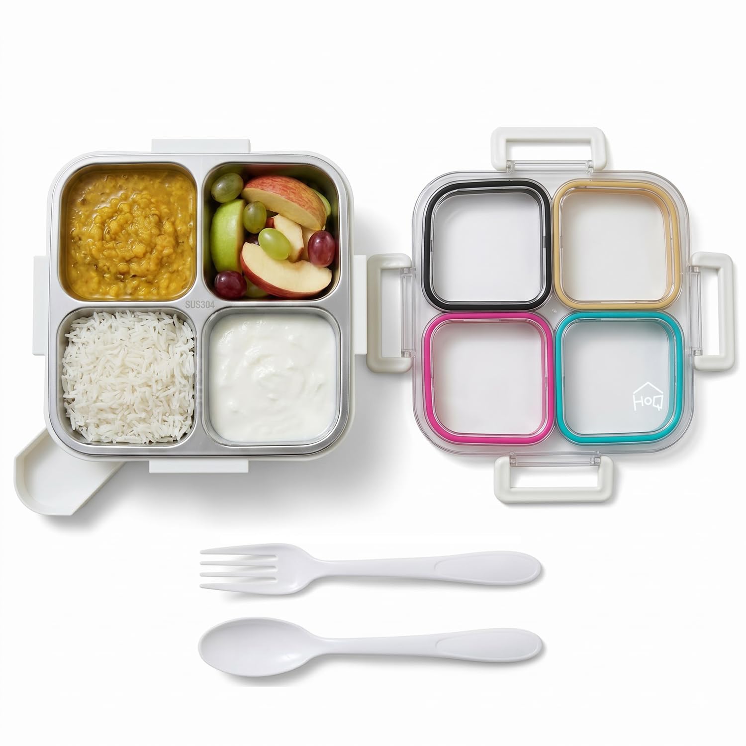 Stainless Steel Lunch Box 4 Grid - White