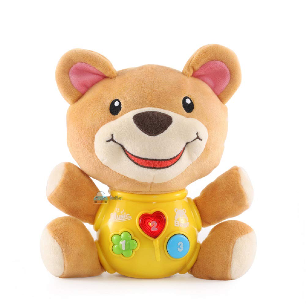 Musical Bear, Elephant & Monkey Baby Toys for Kids – LED Lights, Early Learning, Battery Operated Animal Figure Soft Toys