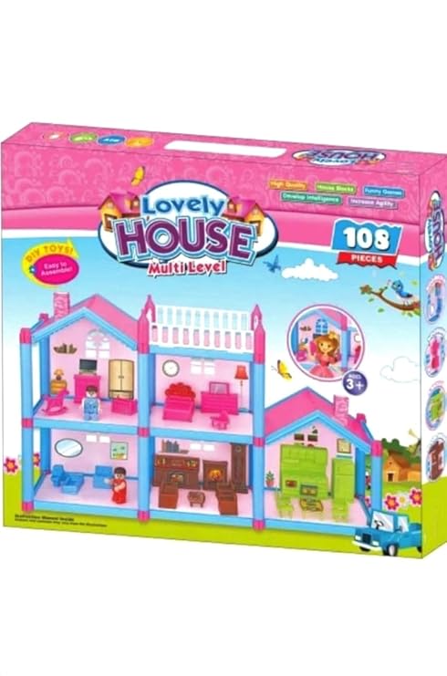 MAMMA MIA Lovely Doll House Play Set with Accessories For Kids - 108 Pcs - Multicolor