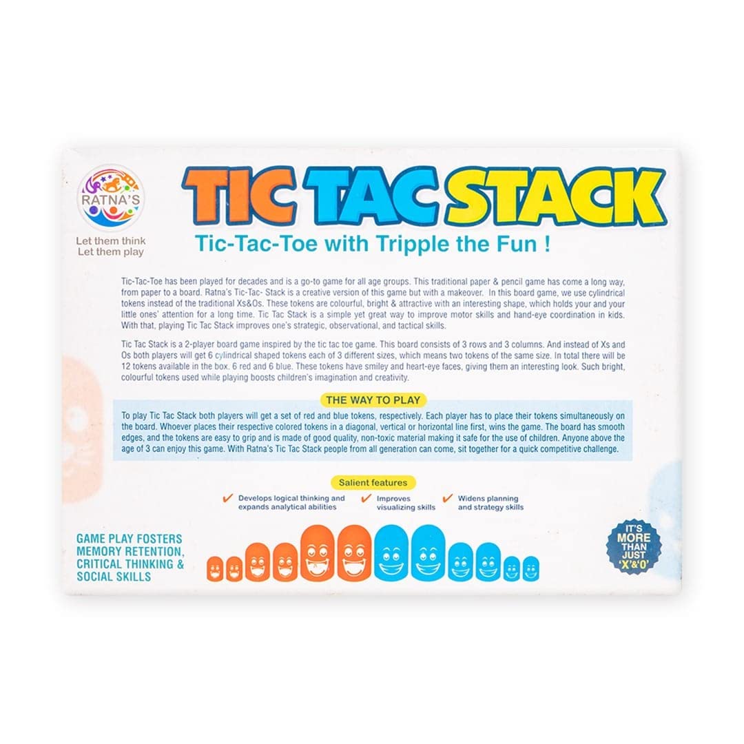 Ratna's Tic Tac Stack Mind Challenging Strategy Family Board Game for Kids and Adults