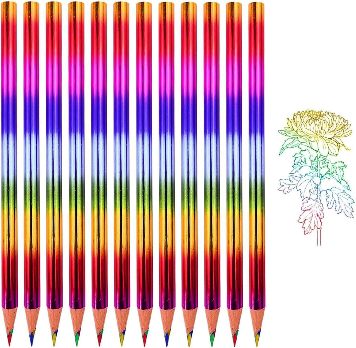 Rainbow Color Pencils Pack of 12 , Colouring Pencils, Colouring Pencils, Multicolored Pencils, Drawing Pencil Set for Art Drawing, Sketching and Coloring