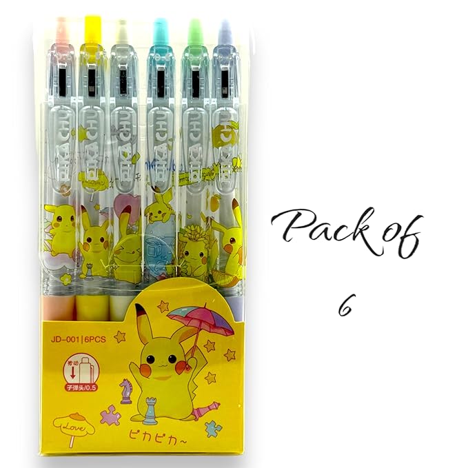 Pokemon Lightweight Blue Ball Pen with Comfortable Grip for Extra Smooth Writing pack of 6 multicolor