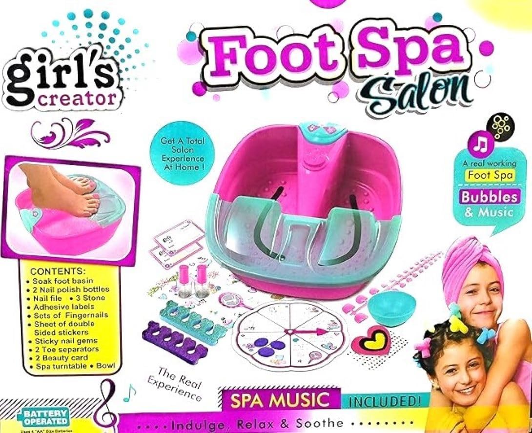 Girls Creator Foot Spa Salon Toy for Kids with Bubbles & Music, Battery Operated Foot Spa Set with 15 Accessories, Pretend Play Spa Kit for Girls Age 3+