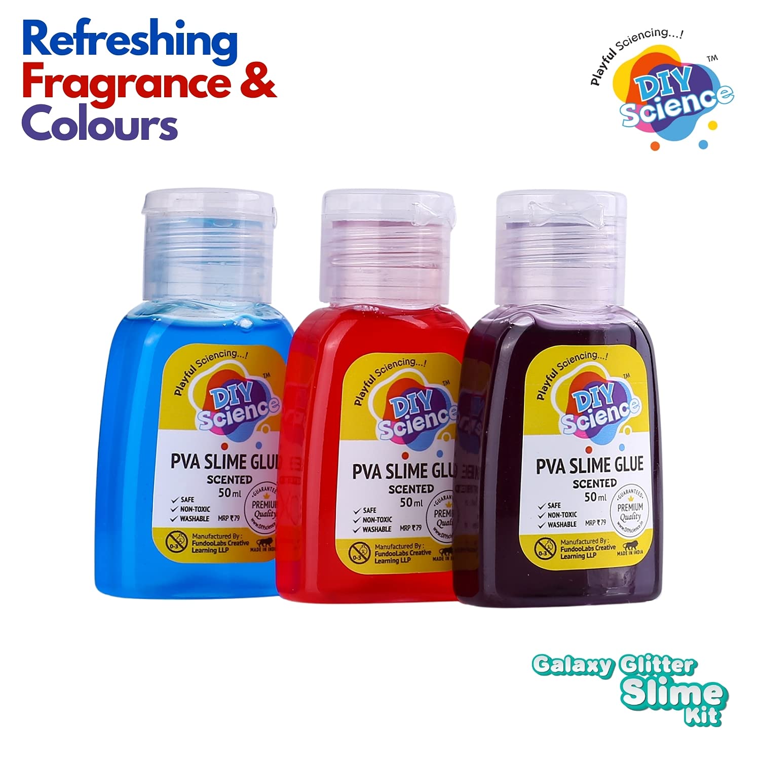 DIYScience Galaxy Glitter Slime Kit | Make Blue, Pink & Purple Scented Slime | 100% Safe & Non Toxic | Glitter | Stars & Unicorns Sprinkles | Smooth & Stretchy
