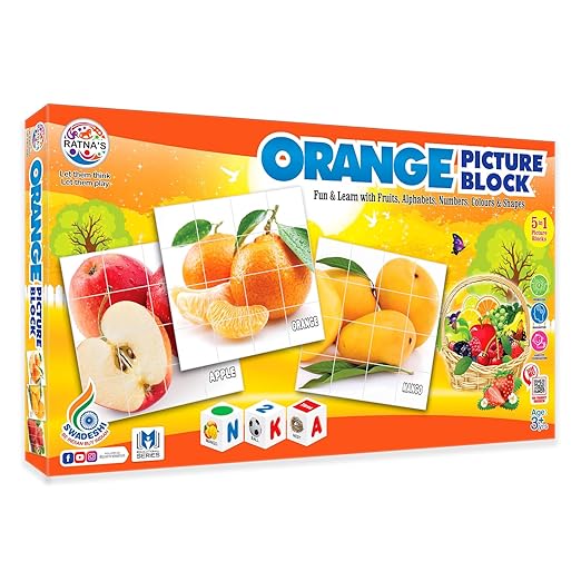 RATNA'S 5 in 1 Educational Orange Fruit Picture Blocks for Kids - Multicolor