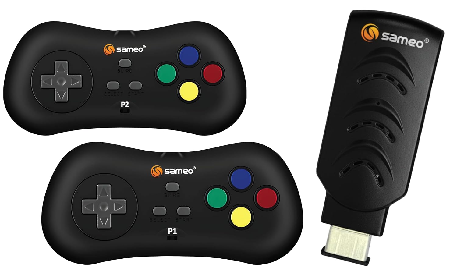 Sameo Micro Genius 2.0 8-Bit HDMI Gaming Console | 800 Built-in HD Games | Plug & Play TV Game Stick | 2 Wireless Controllers | HDMI Compatible | BIS Certified - Assorted