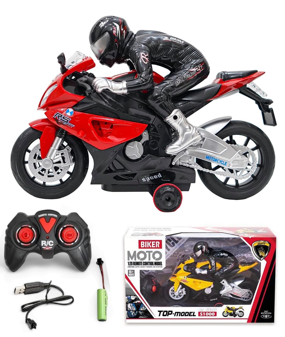 Lumo Race Moto S1000, 1:20 Scale Rechargeable RC Bike – Realistic Simulation with Light & Sound