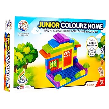 RATNA'S Colourz Home Junior Construction Set with Bright & Colorful Interlocking Blocks for Kids - 60 pcs - Multicolor