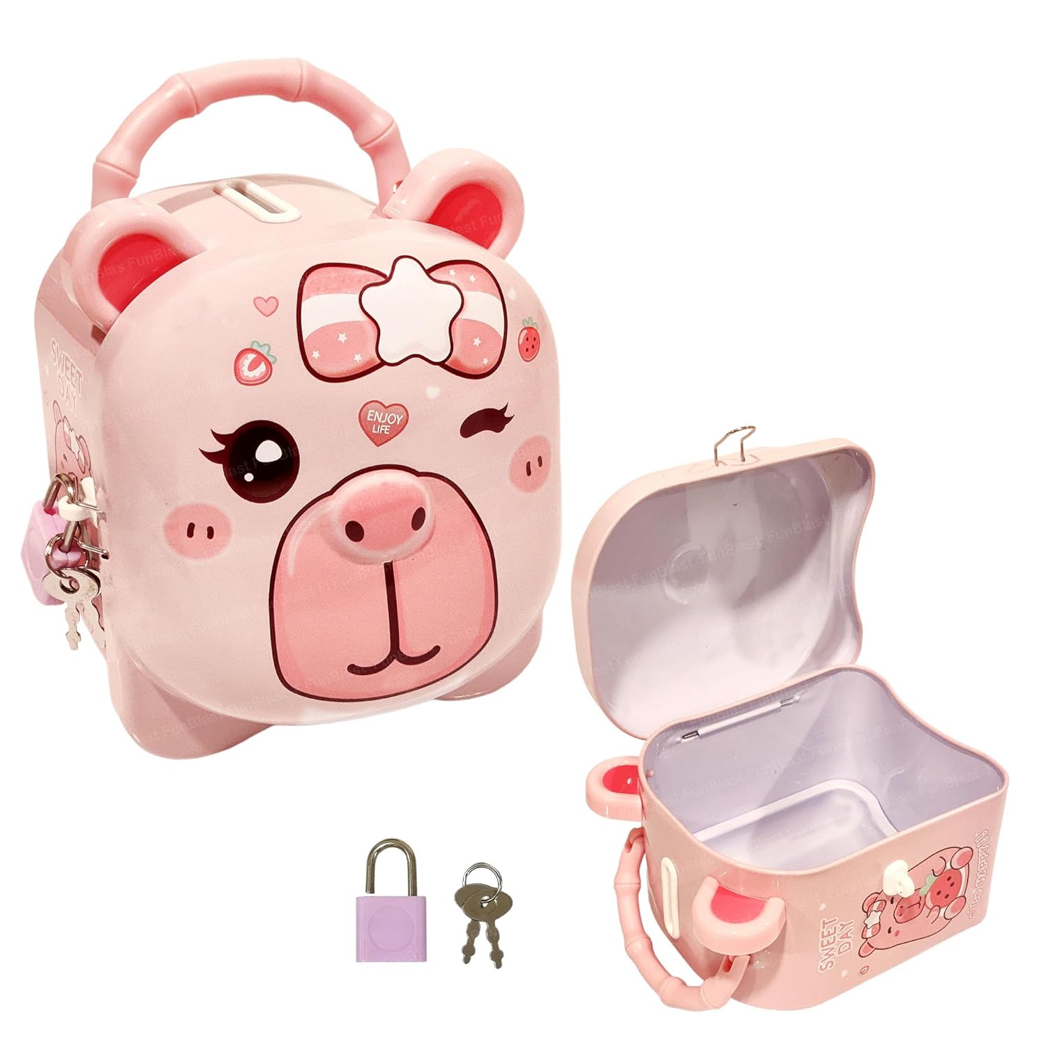Bear Shape Coin Bank with Lock & Keys – Designer Piggy Bank for Kids Pack Of 1 (Multicolor)