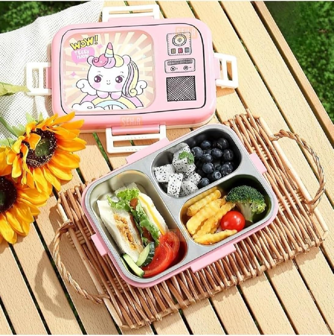 Stainless Steel Lunch Box, Radio Lunch Box, Insulated Bento Box for School, Leakproof Tiffin Box with 1 Small Container & 1 Spoon, Girls Tiffinbox